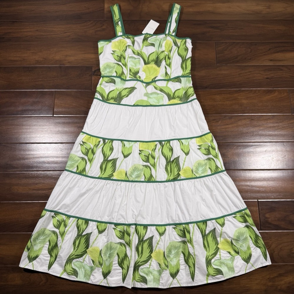 Adelyn Rae Women's Size Large Floral Leaf Embroidered Lisha Tiered Midi‎ Dress